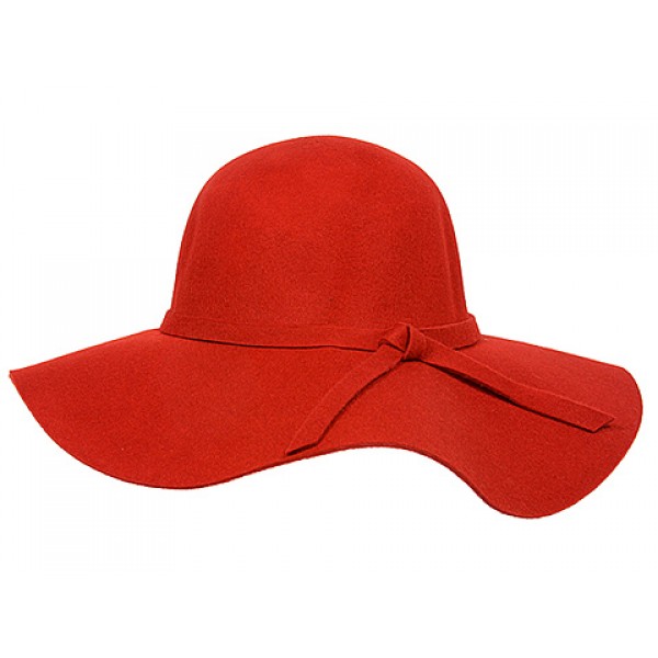 Wide Brim Hats w/ Wool Felt Accent - Red - HT-HT2498RD 